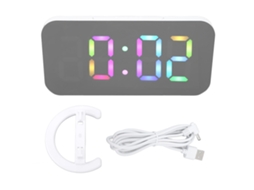 Ronjoe-reloj Relógio Despertador Digital LED RGB 6,5 polegadas Espelho Inteligente com Cores Dinâmicas para Quarto e Escritório Branco