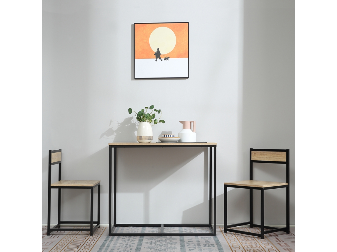 Conjunto De Mesa De Jantar Para 2 Pessoas Com 2 Cadeiras - Móveis Para Cozinha, Sala De Jantar Ou Espaços Pequenos Em Madeira De Carvalho, Resistente