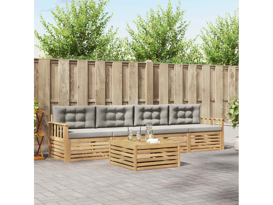Vidaxl Conjunto De Sofás Para Exterior 5 Unid. Branco E Cinzento-claro