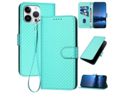 Capa De Couro Para Iphone 16 Pro Max - Fivela Em Fibra De Carbono - Com Cordão