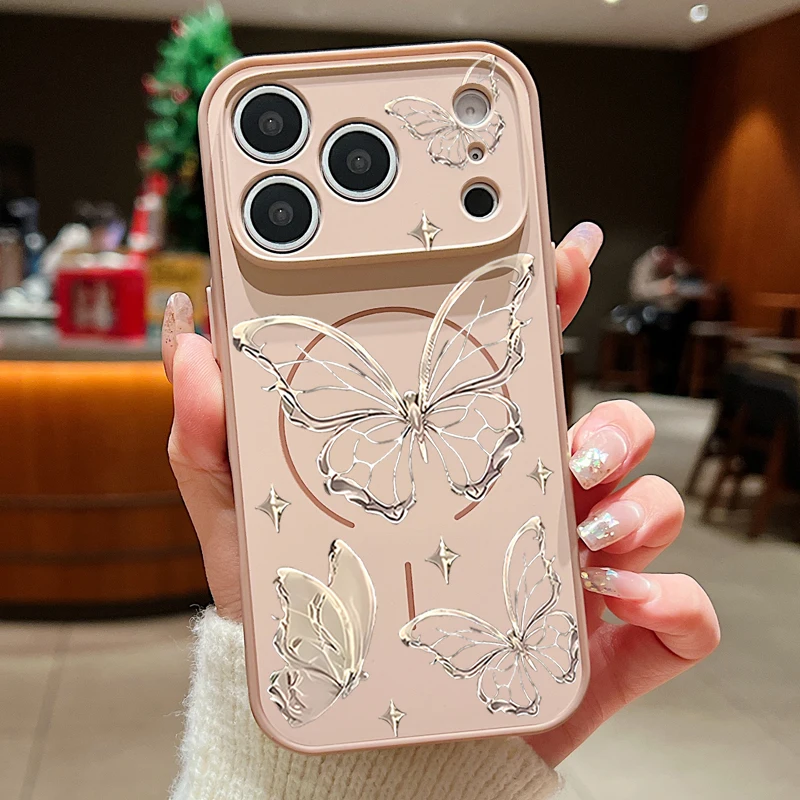 Capa Magnética Para Celular Com Estampa De Borboleta Dourada (iphone 13), Em Policarbonato Rígido.