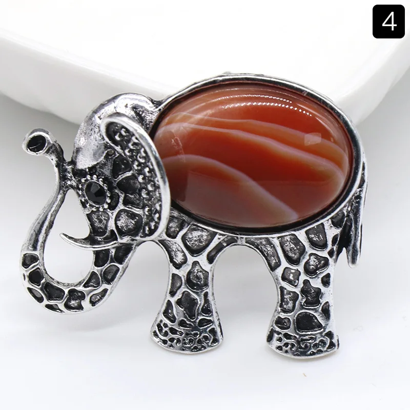 Colar Com Pingente De Elefante Em Pedra De Cristal Natural (ágata Vermelha), Broche Vintage De Elefante.