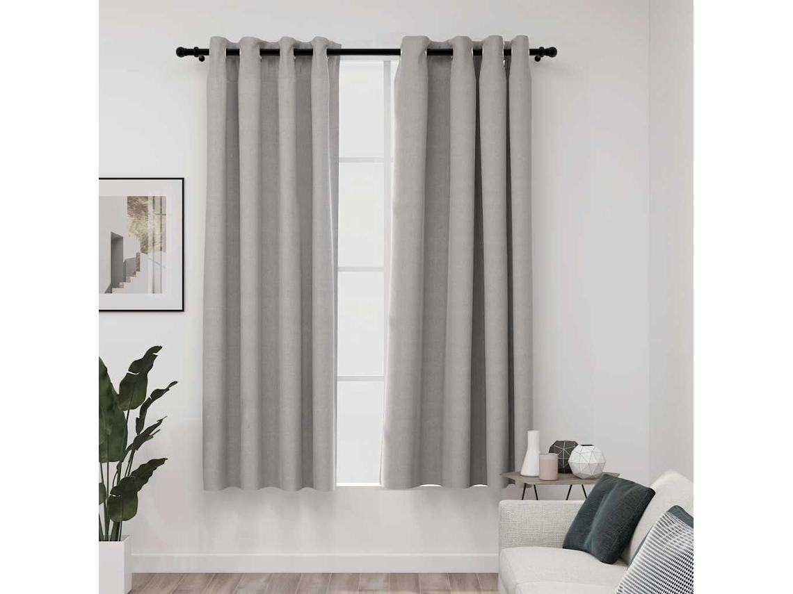 Vidaxl Cortinas Opacas Aspeto Linho C/ Ilhós 2 Pcs 140x175 Cm Cinzento