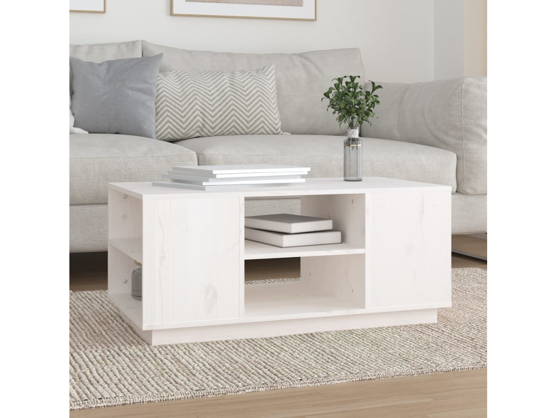 Vidaxl Mesa De Centro 90x49x40,5 Cm Madeira De Pinho Maciça Branco