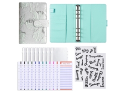 A6 Loose Leaf Planner Notebook, Fabric Flower Macaron Design, Budget Cash Storage, Standard Gift Set Green With