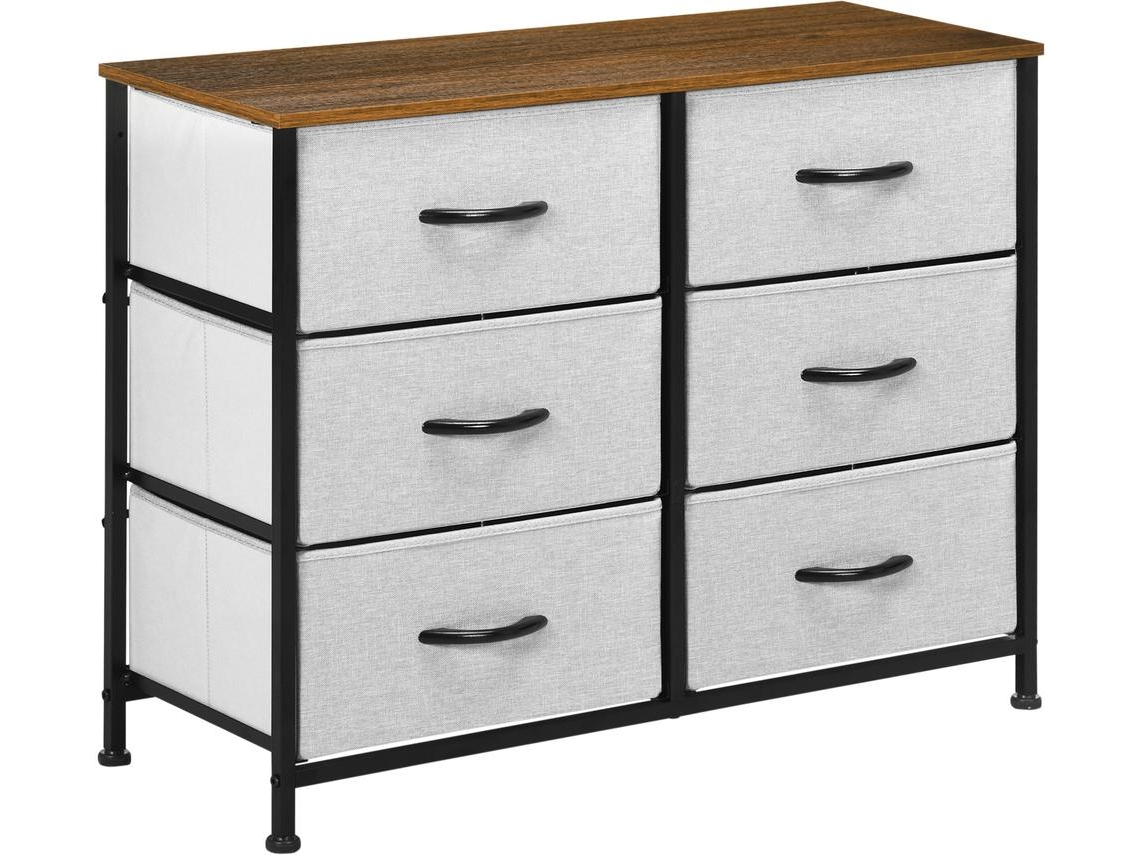 Cómoda 6 Gavetas Aço, Mdf e Tecido Não Tecido Cor Cinza e Marrom 80x30x62,5 cm Homcom