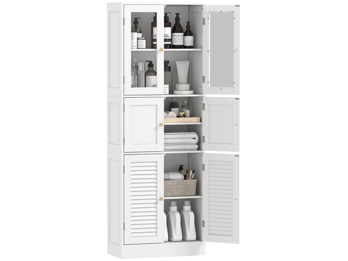 Armário Casa De Banho Mdf E Vidro Cor Branco 60x30x170 Cm Homcom