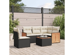 6 Pcs Conjunto Sofás De Jardim C/ Almofadões Vime Pe Preto Dkd Home Decor