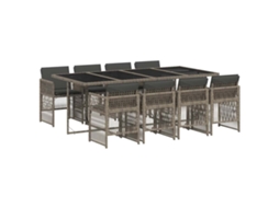 Conjunto de 9 Jantar para Jardim com Almofadões Vime Pe Cinza MAISON EXCLUSIVE