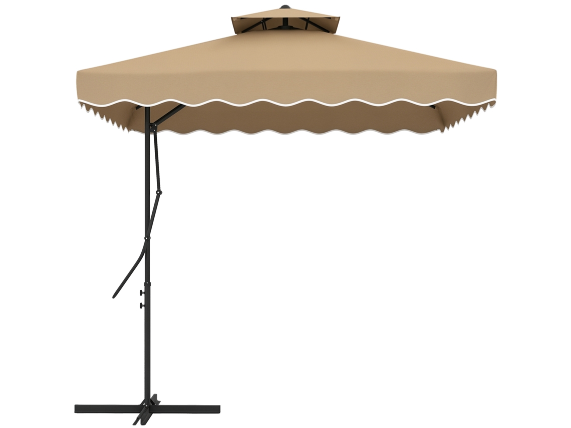 Guarda sol cantilever com teto duplo manivela e base cruz 2,5x2,5m caqui DECORALAR TECH