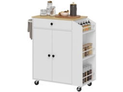 Ilha de Cozinha com 2 Portas, Porta temperos de 3 Níveis, Suporte para Toalhas e Prateleira Ajustável, 82x38x86,5 Cm, Branca ZENCORE SERVICES
