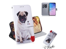 Capa De Couro Com Aba Horizontal E Estampa Colorida De Pug Para Galaxy S10 Plus, Com Suporte, Compartimentos Para Cartões E Carteira.