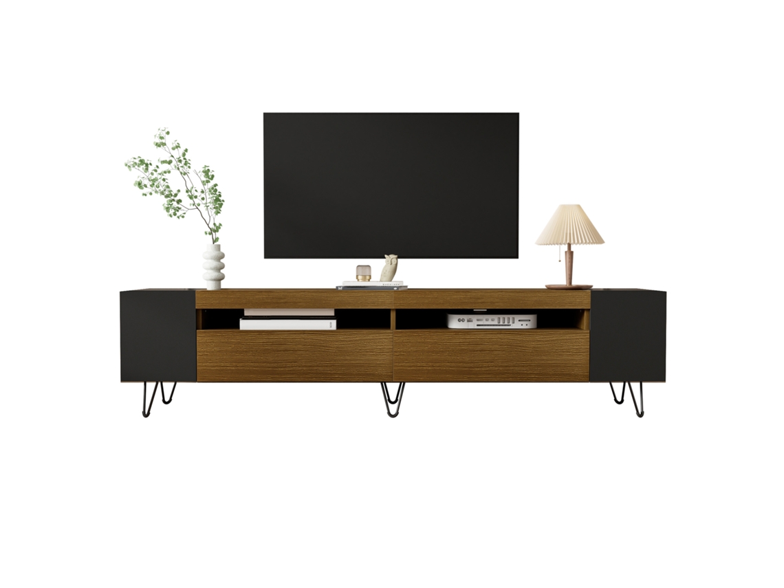 Gabinete De Tv Moderno, Visual Preto E Madeira – Comprimento 180 Cm-zz