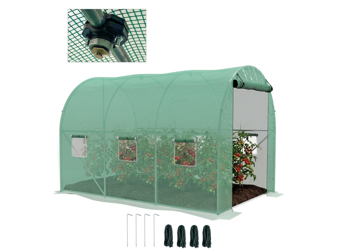 Estufa Túnel 6m² com Sistema de Irrigação, 3x2 Janelas, Porta Enrolar, Verde