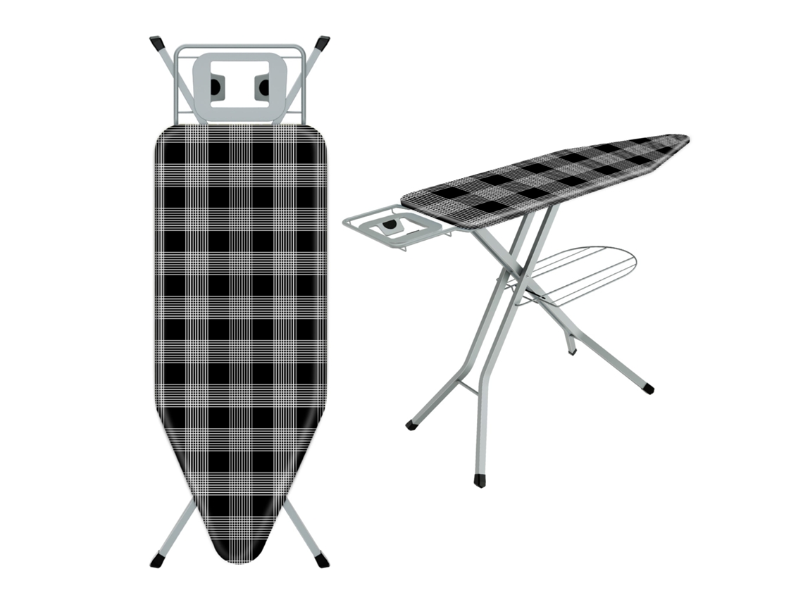 Mesa De Engomar 120 X 45 Cm, Tábua De Engomar Dobrável, Com Capa 100% Algodão, Suporte Para Ferro De Engomar Integrado, Pés Antiderrapantes (preto)