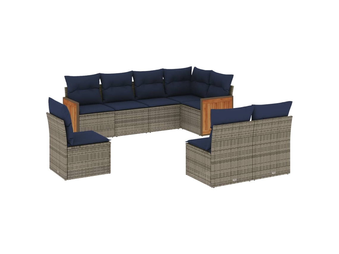 Conjunto de Sofá de Jardim, 8 Peças, Almofadas, Rattan Cinza MAISON EXCLUSIVE