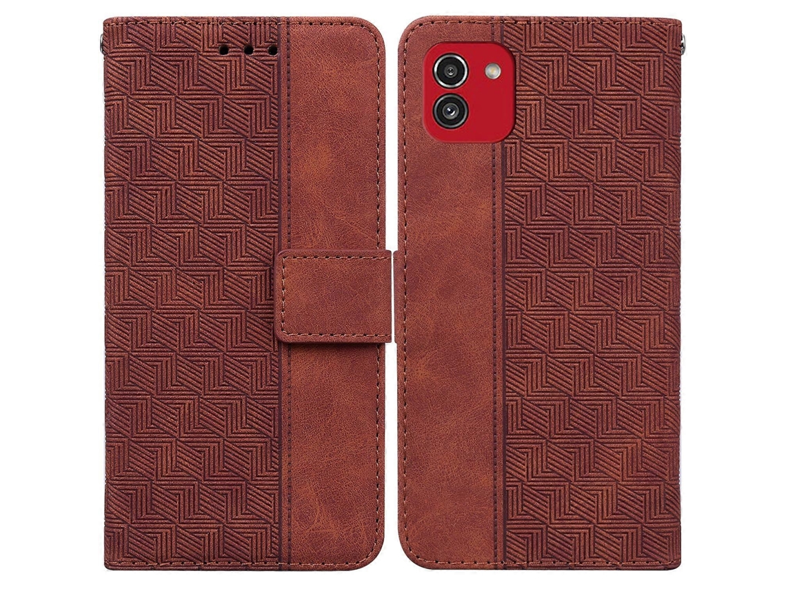 Capa De Couro Com Relevo Geométrico Para Samsung Galaxy A03 166mm