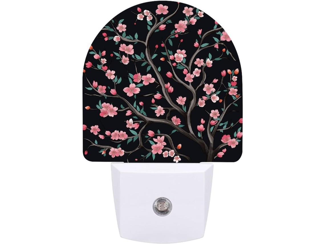 Luminária Noturna De Parede Com Plugue, Com Estampa De Flor Cerejeira Em Galho, Led Com Sensor De Movimento, Luz Noturna