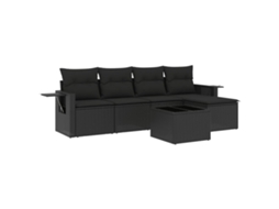 Conjunto Sofás de Jardim 6 Pcs com Almofadões Vime Pe Preto MAISON EXCLUSIVE (6 pcs)