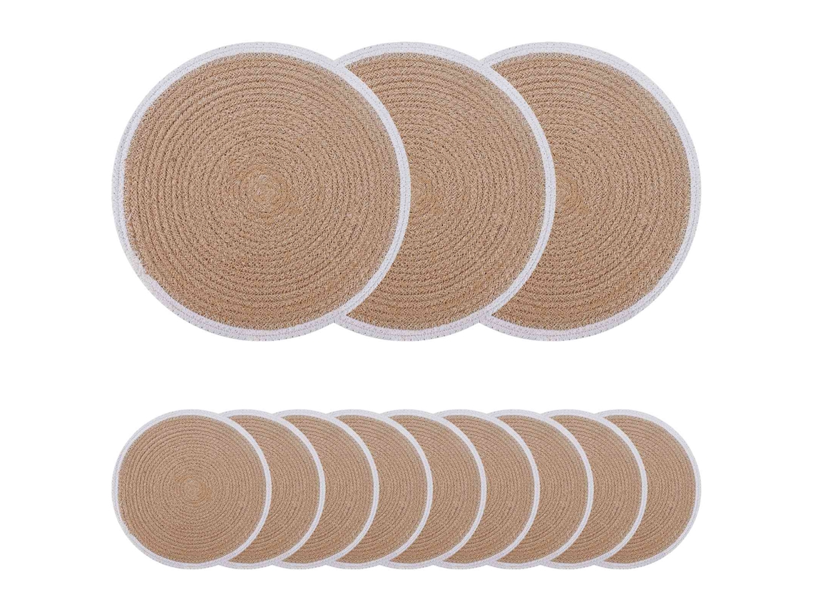 Vidaxl Sousplat De Juta 12 Unid. Natural E Branco 100% Juta Tossa