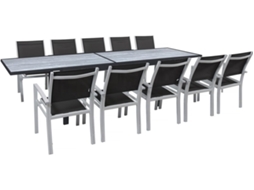 Conjunto de Jantar Extensível Outdoor ''lagos'' - Mesa Extensível 200/320 X 105 X 76 Cm - 10 Cadeiras - Preto