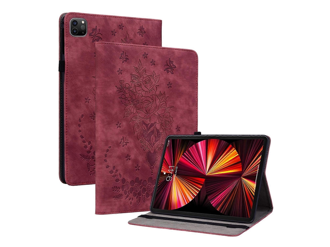 Capa de couro inteligente Webake para tablet com padrão de borboleta e rosa