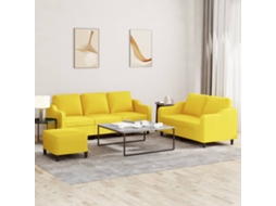 Vidaxl 3 Pcs Conjunto De Sofás Com Almofadões Tecido Amarelo-claro