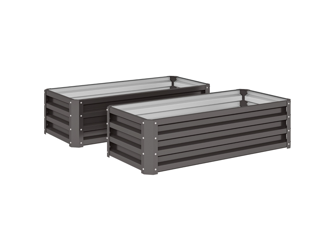 Conjunto Metálico Elevado De 2 Canteiros, Piso Aberto, Para Varanda De Jardim, 110x50x30cm, Cinza Escuro-kd