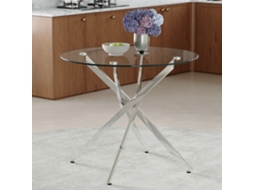 Mesa Redonda Vidro 88cm Metal Prateado 2 4p