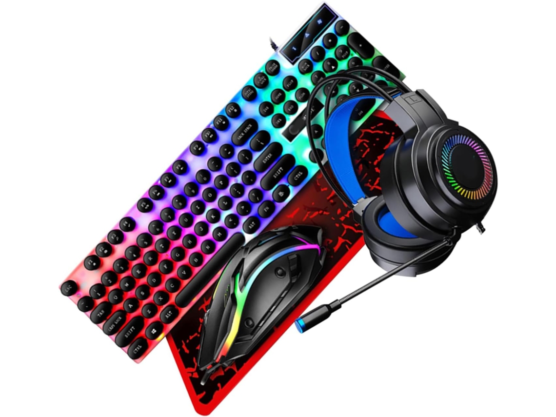 Kit De Acessórios Para Jogos Teclado, Mouse E Fones De Ouvido Usb Para Escritório E Jogos Preto Design Ergonômico Gokoco