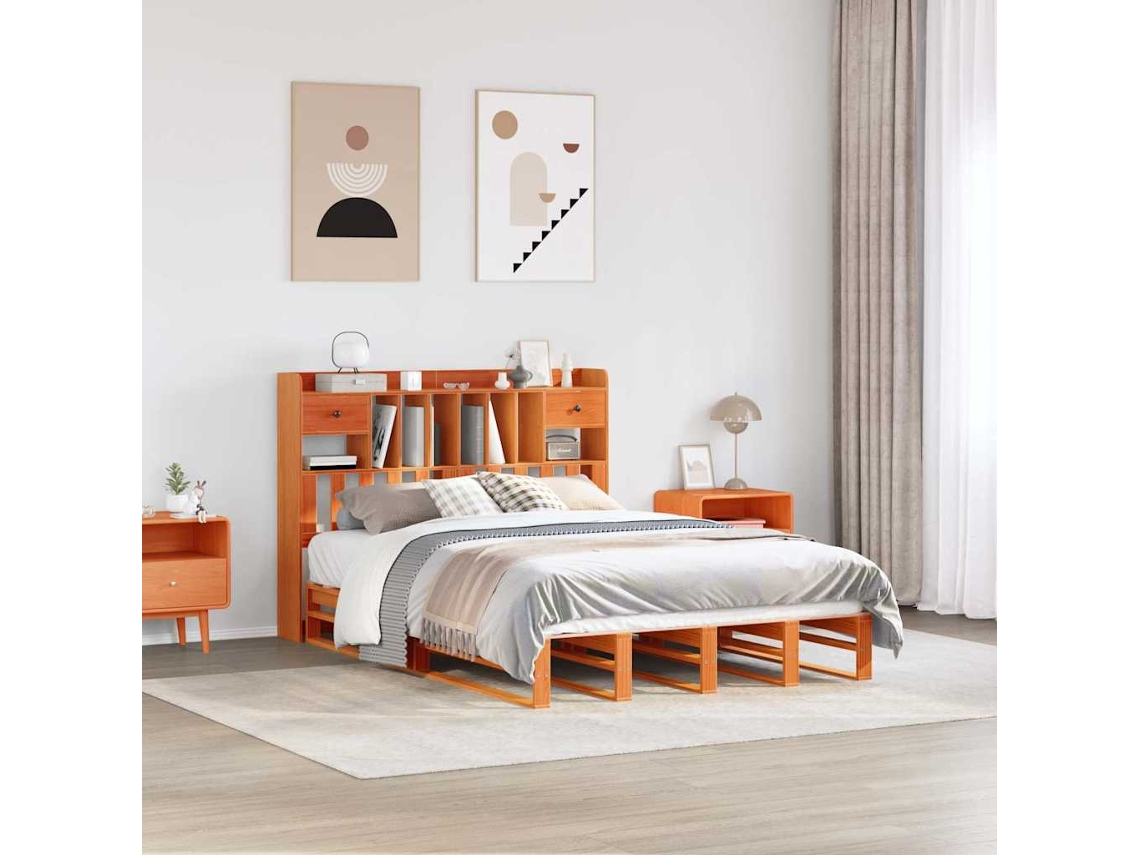 Vidaxl Cama Com Estante Sem Colchão 150x200 Cm Pinho Maciço