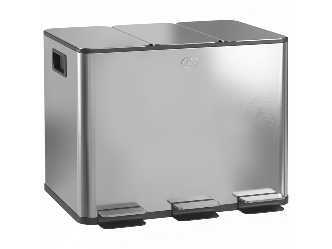 Lixeira Com Compartimentos 3 X 20 L, Tampa De Desodorante, Seguro Contra Impressões Digitais, Fecho Suave, Removível, Prata