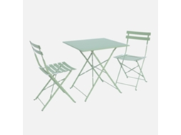 Conjunto De Jardim Com Mesa Bistrô Dobrável Em Aço Com 2 Cadeiras, 70cm, Verde Cinzento