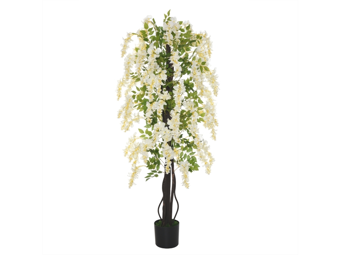 Glicínia Artificial Branca 165cm Vaso Cimento Plástico VELTRIX