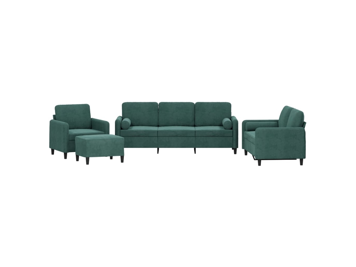 Conjunto de Sofás MAISON EXCLUSIVE 4 Pcs com Almofadas em Veludo Verde escuro