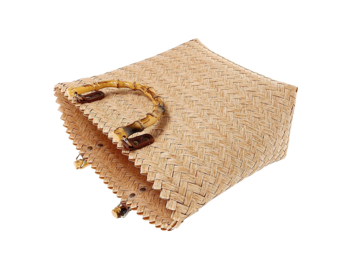 Cesta Praia, Tecida, Bege, Rattan--