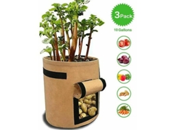 Saco De Crescimento Para Batatas, Tomates E Legumes, Têxtil Respirável, Com Janela, Khaki, Conjunto De 1