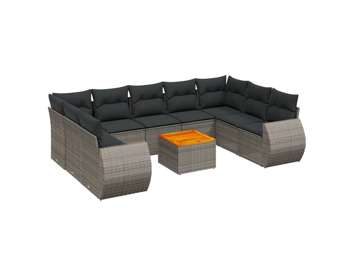 Conjunto de 10 Sofás de Jardim com Almofadões Vime Pe Cinzento MAISON EXCLUSIVE