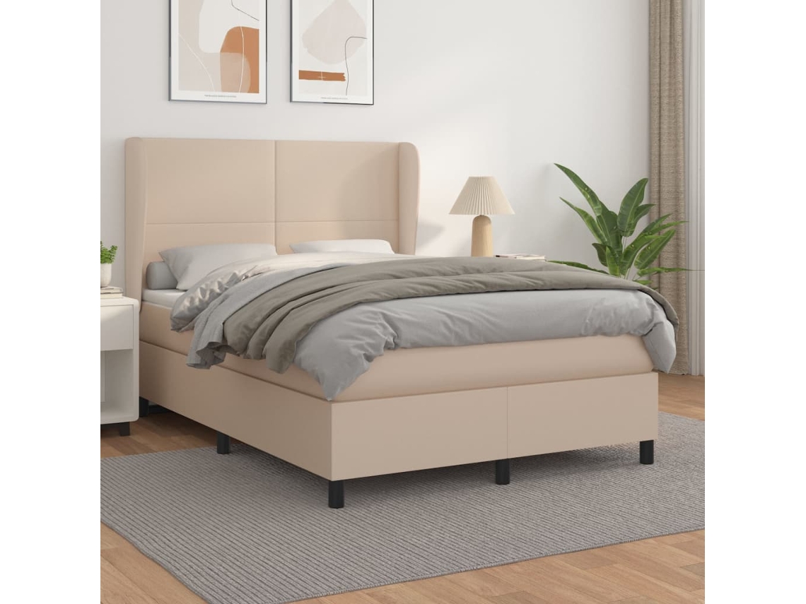 Cama Com Molas/colchão 140x200 Cm Couro Artificial Cappuccino