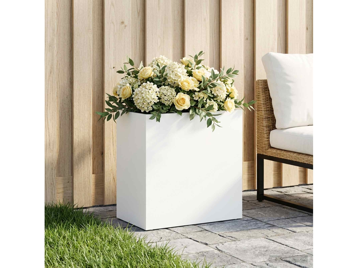 Vidaxl Vaso De Jardim Branco 50 X 30 X 50 Cm Aço Laminado A Frio
