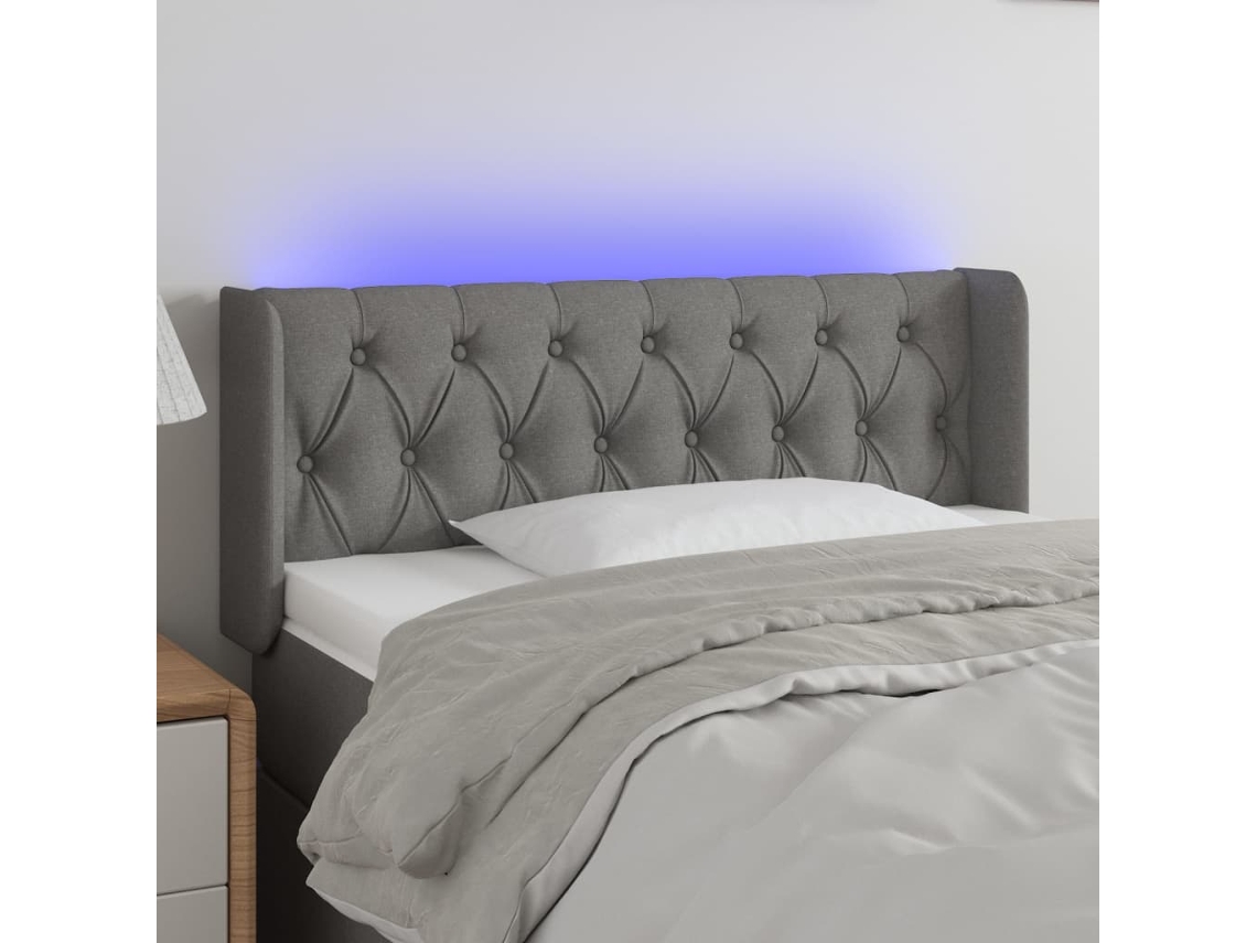 Vidaxl Cabeceira Cama C/ Luzes Led Tecido 103x16x78/88cm Cinza-escuro