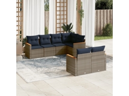 Vidaxl Conjunto De Sofá De Jardim Com 7 Peças E Almofadas Em Rattan Sintético Cinza