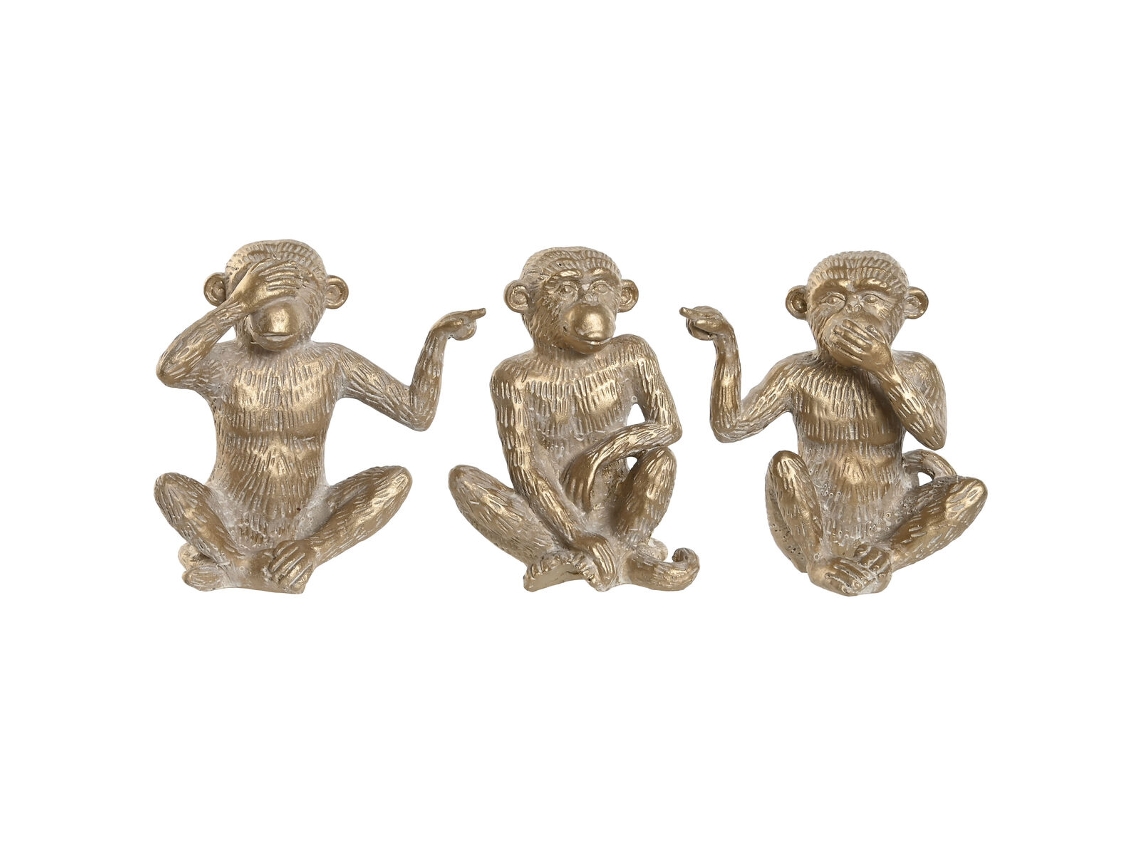 Figura Decorativa HOME ESPRIT Dourado Macaco Tropical 14 X 10 X 14 Cm 3 Unidades