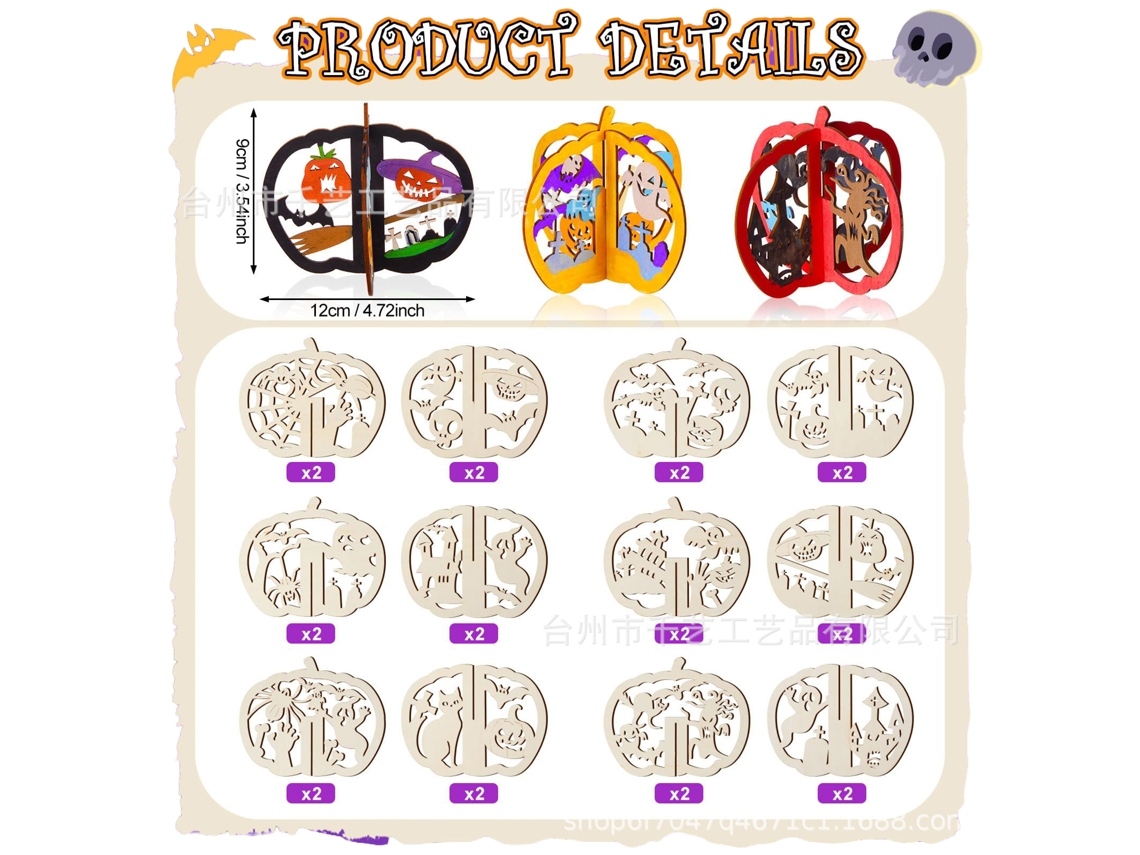 Laxiscreed Decoração De Halloween Com Abóbora De Madeira Diy Com Design Pintado À Mão