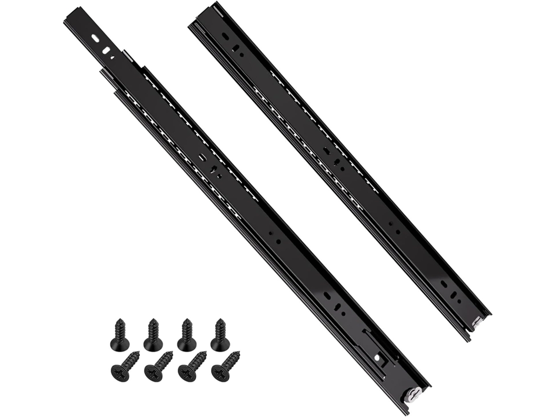 Corrediças De Gaveta Com Extensão Total, Trilhos Pretos Com Rolamentos De Esferas Para Um Funcionamento Suave E