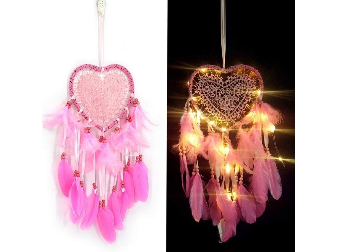Cazador De Sonhos De Coração Vazio Com Penas Exquisitas E Luzes Led Para Quarto