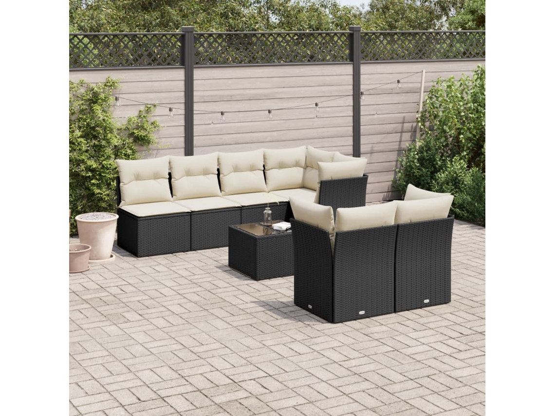 Vidaxl 8 Pcs Conjunto Sofás De Jardim Com Almofadões Vime Pe Preto