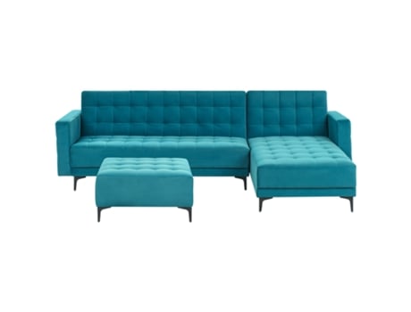 Sofá De Esquina Beliani Aberdeen De Veludo Azul 267x168x83