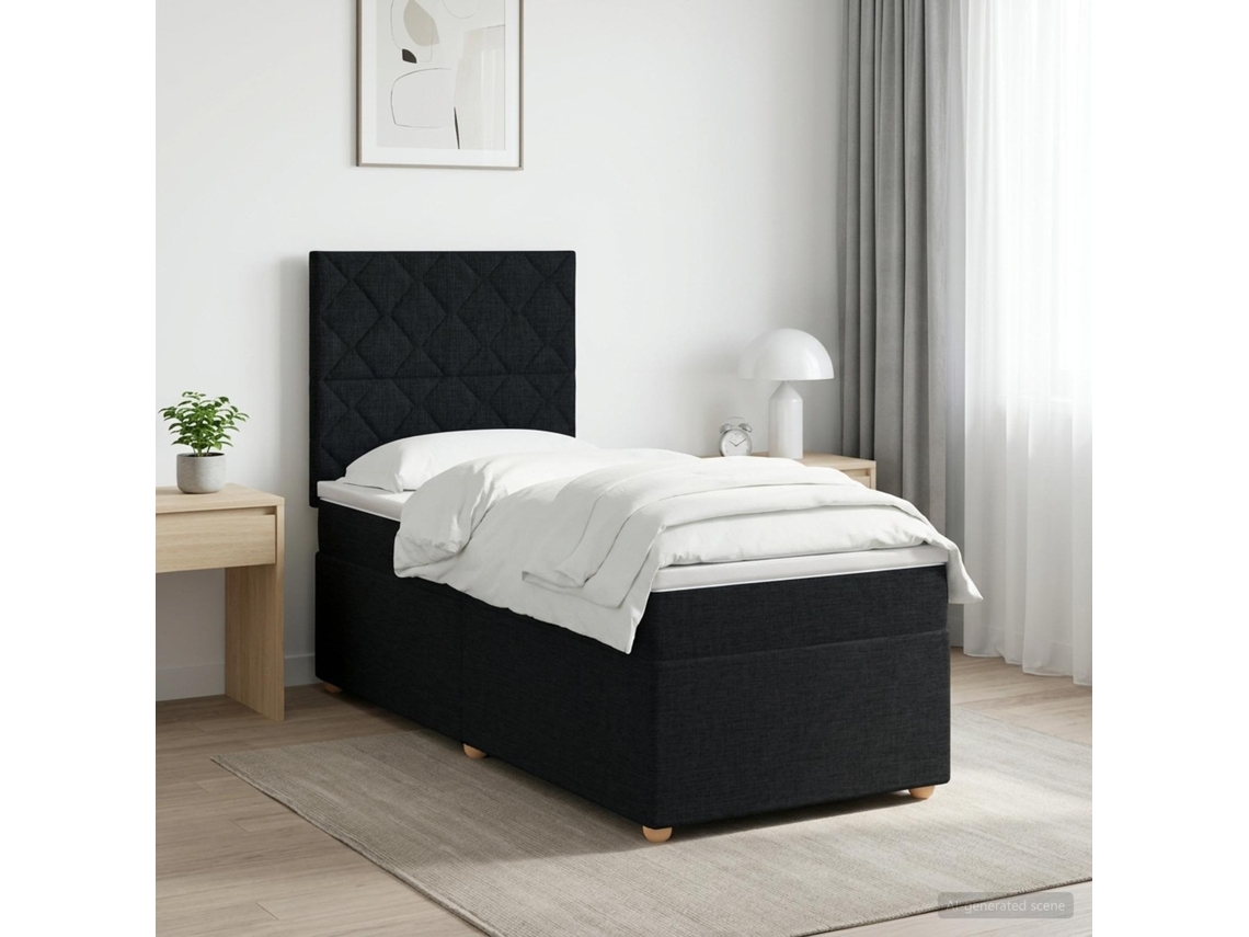 Vidaxl Cama Box Spring Com Colchão Preto 100 X 200 Cm Tecido