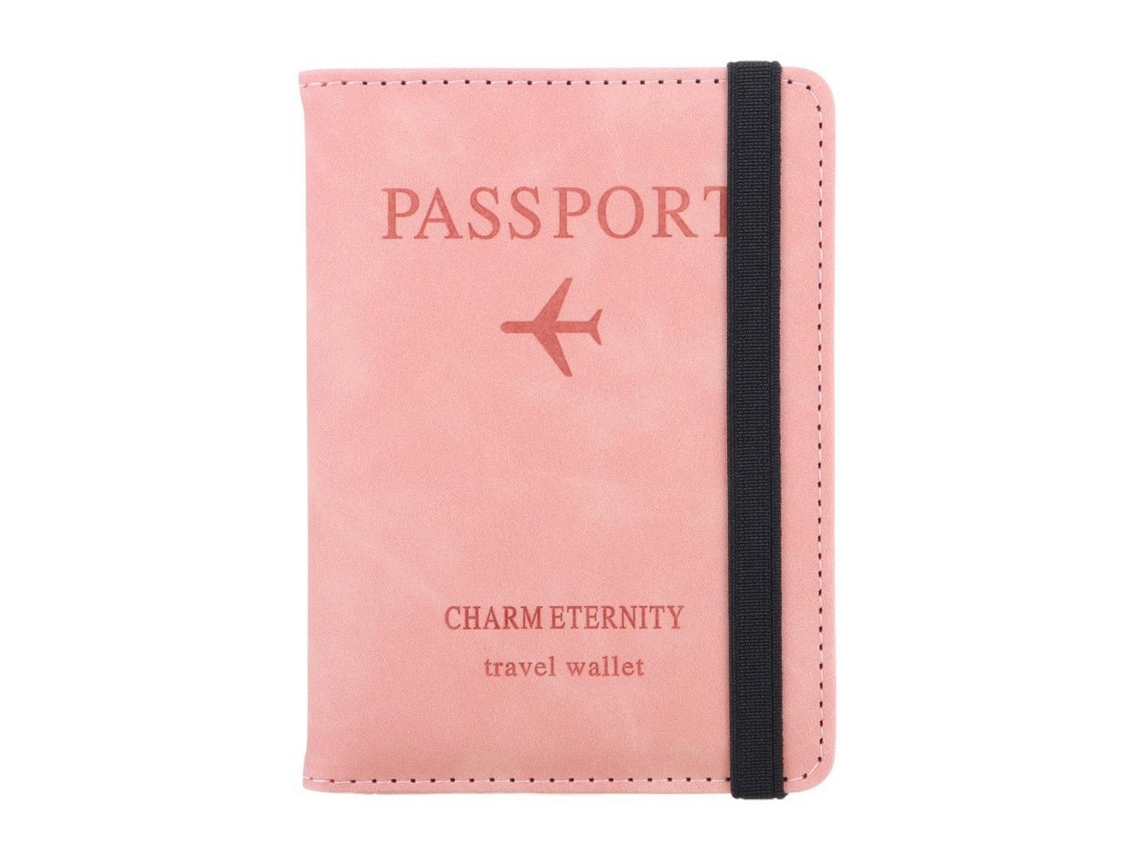 Porta passaporte de Couro com Proteção Rfid para Documentos de Viagem, Rosa AQUAFORGE